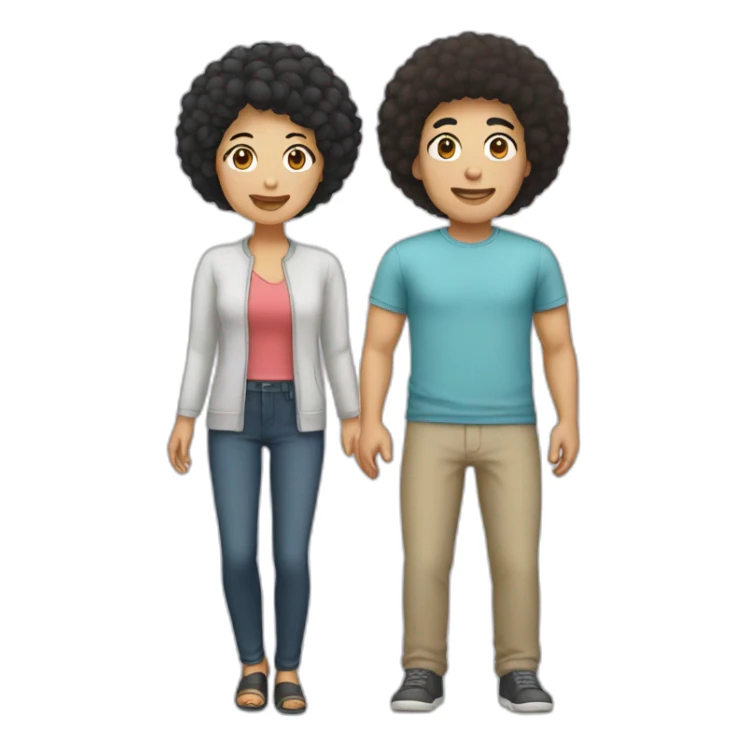 couple asian woman and man with afro sticker