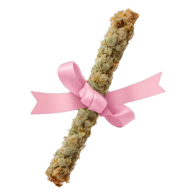 Rolled cbd joint with light baby pink ribbon on it sticker