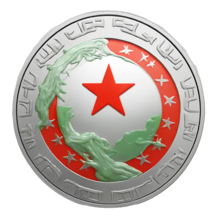 silver coin with the symbol of the chinese flag on it sticker