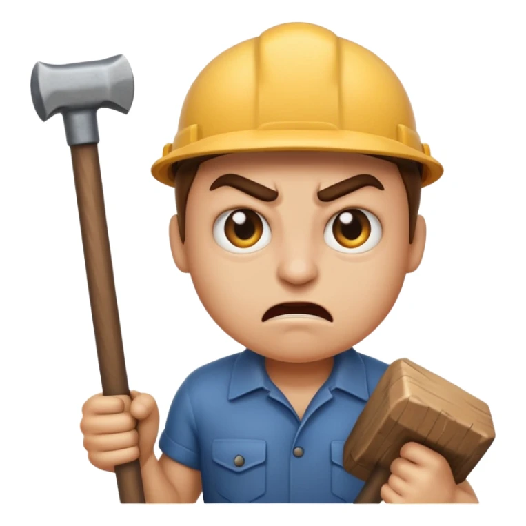 dumb angry emoji, wild eyes, sledgehammer in hand sticker