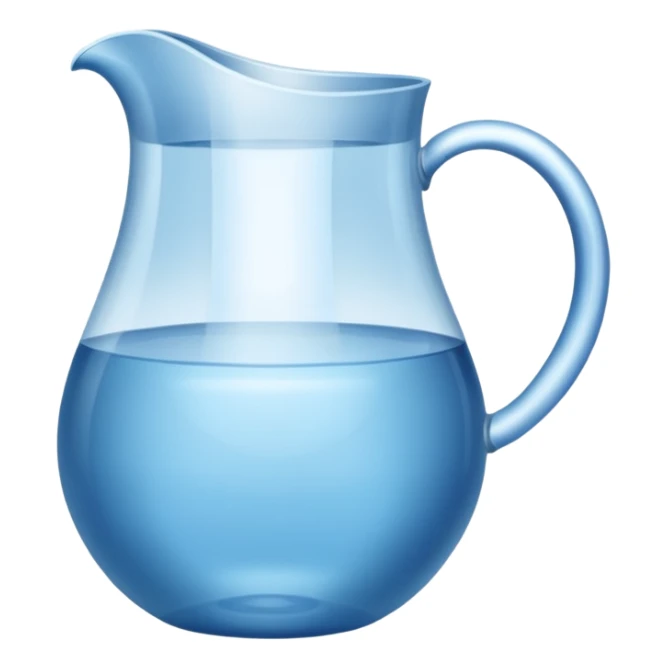 A water pitcher, transparent, slightly blue water, no lid, no droplets, tall, without a handle and without spout.
 sticker