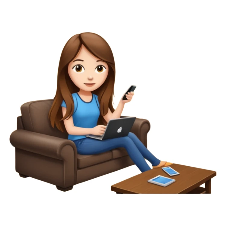 beautiful girl with long brown hair constructing new lounge room area with flat screen tv and couch sticker