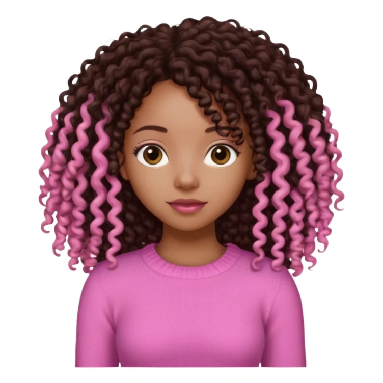 Uma menina negra da pele clara magra definida com roupa de malha rosa com cabelo cacheados  castanho escuro grandão até a cintura sem muito volume no cabelo sticker