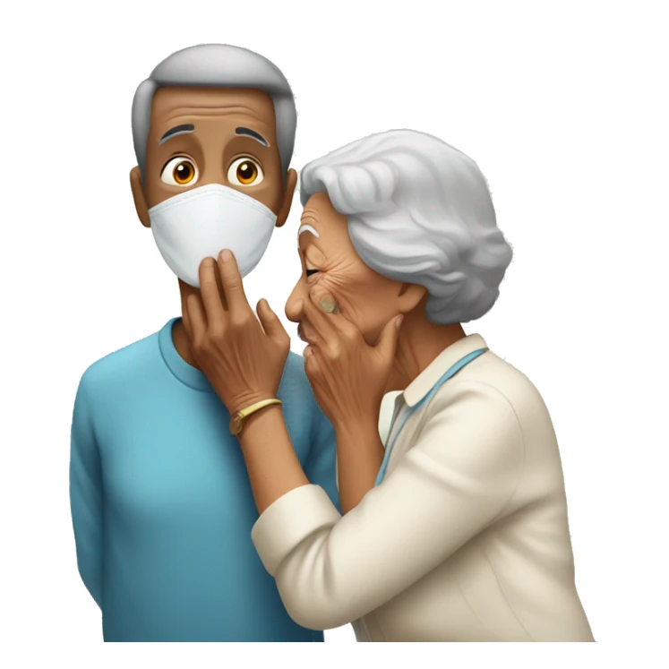 bold person helping some old woman to cover her mouth sticker