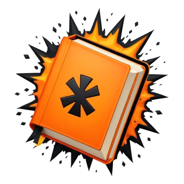 A bright orange book with a black, emblem explosion,bold X with a edgy texture, exuding energy and pure, unapologetic confidence. sticker
