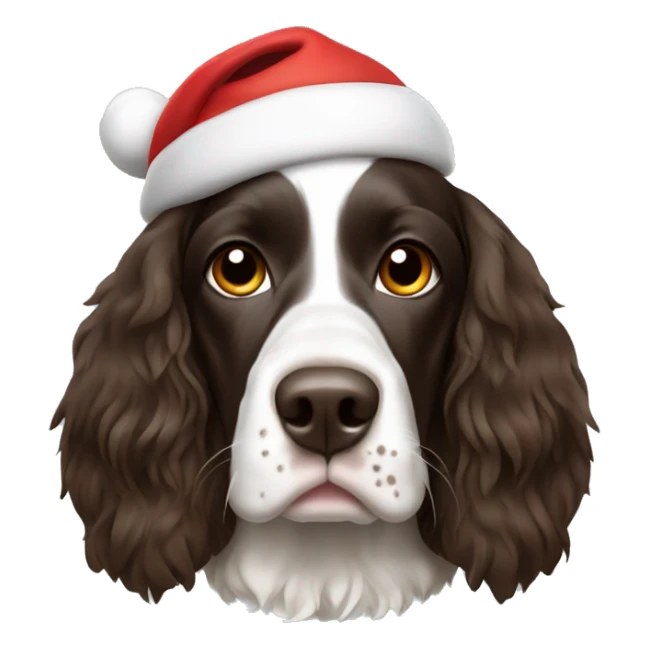 English Springer Spaniel wearing a Santa hat sticker