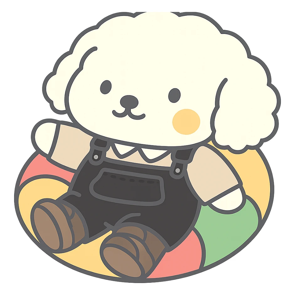 Add to the character the black jumpsuit, beige collared shirt, and brown sneakers exactly as in the reference images, keeping the original character's style and line art unchanged, with no alteration to the character's visual or colors, only adding the clothing. The background should be transparent for WhatsApp sticker use. sticker