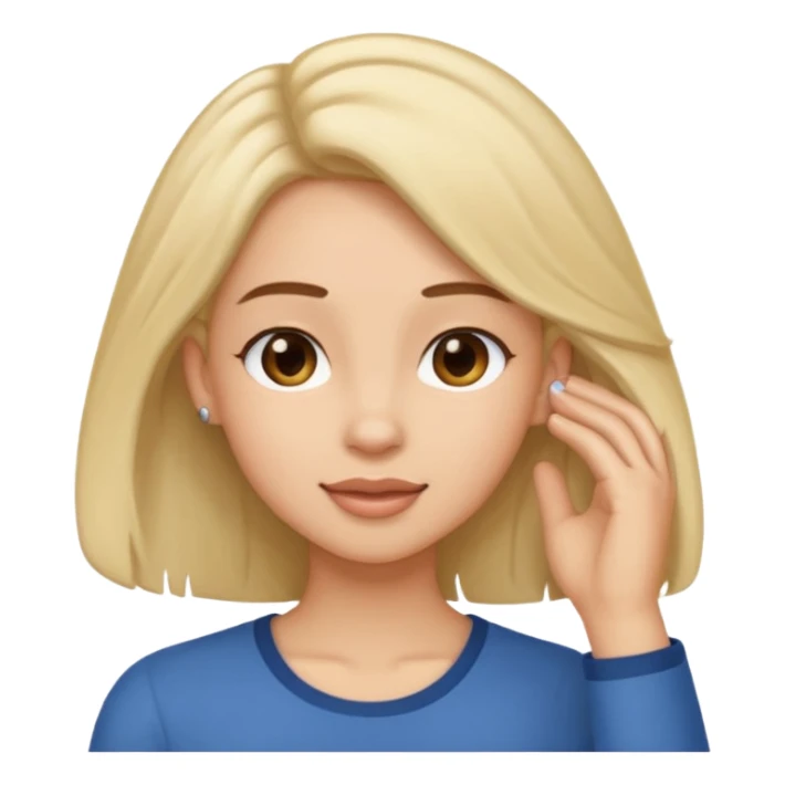 Flirty emoji putting hair behind ear sticker