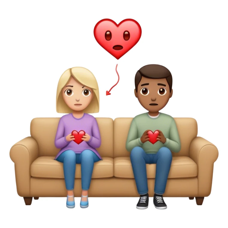 A couple sits on opposite sides of a couch, loo, disconnected. Between them, a faint, invisible thread connects their hearts—but it’s fraying. One of them hesitates, reaching out, unsure whether to fix it or let it snap sticker
