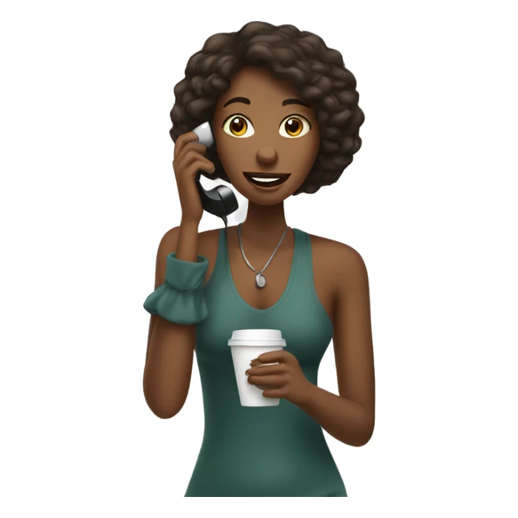 African American female talking on phone and holding a coffee  sticker