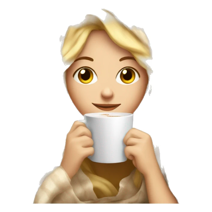 girl inside a blanket sipping coffee eyes closed blonde hair sticker