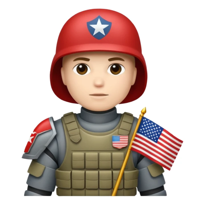 generate white full-armored american soldier with small usa flag on shoulder sticker