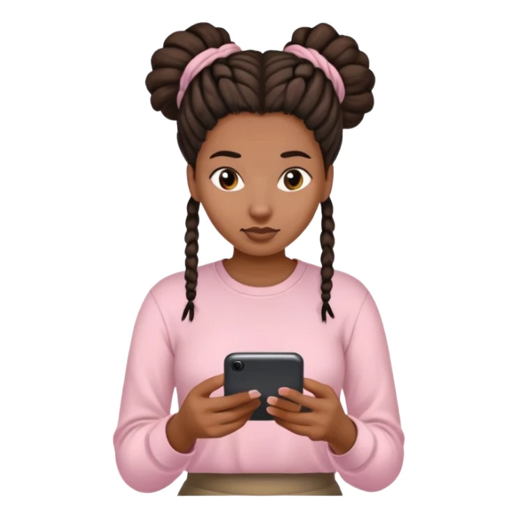 Dark brown woman with dreadlocks in bun Light pink shirt texting sticker