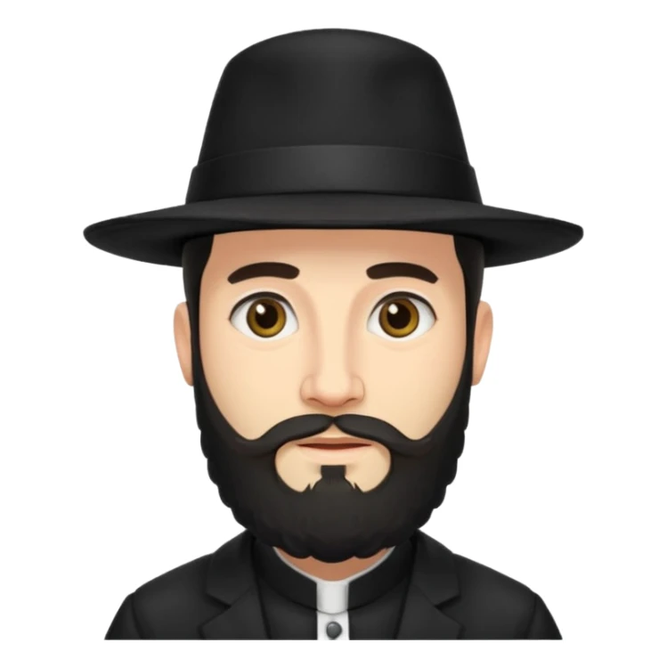 orthodox jewish man, traditional attire, beard, hat sticker