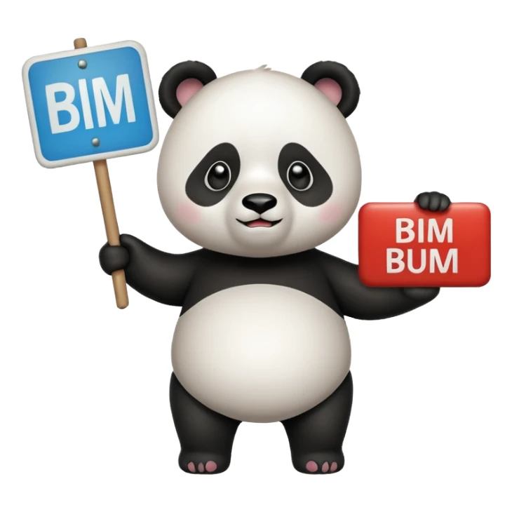 Panda con cartel que dice BIM BAM BUM sticker