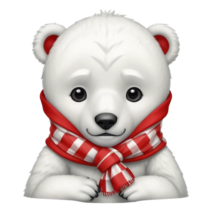 baby Polar Bear, sad, wearing red Checkered Triangle scarf sticker
