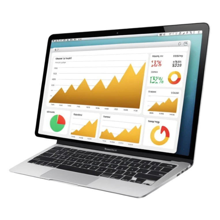 golden increasing charts in online shop admin dashboard on mac book screen sticker