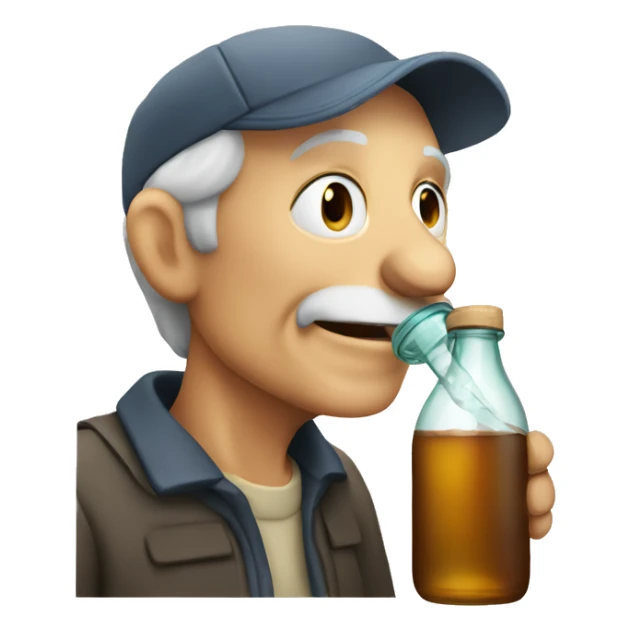 Old man drinking out of a glass bottle sticker
