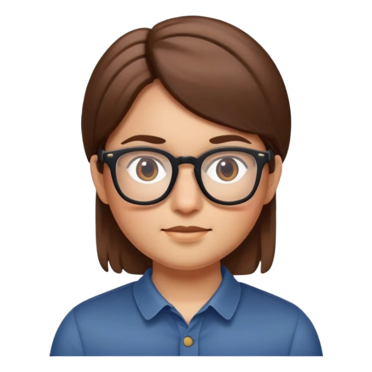Face with straight hair and glasses, Apple Memoji style sticker