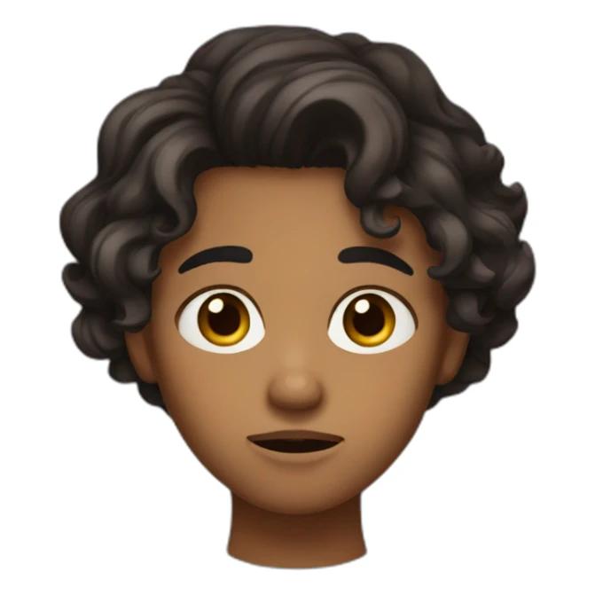 Wavy dark colored hair, dark skin, freckles, brown eyes, upset expression. sticker