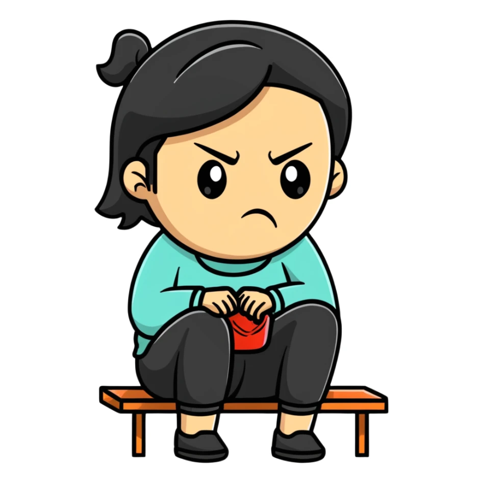 a woman sitting looking angry and sad sticker
