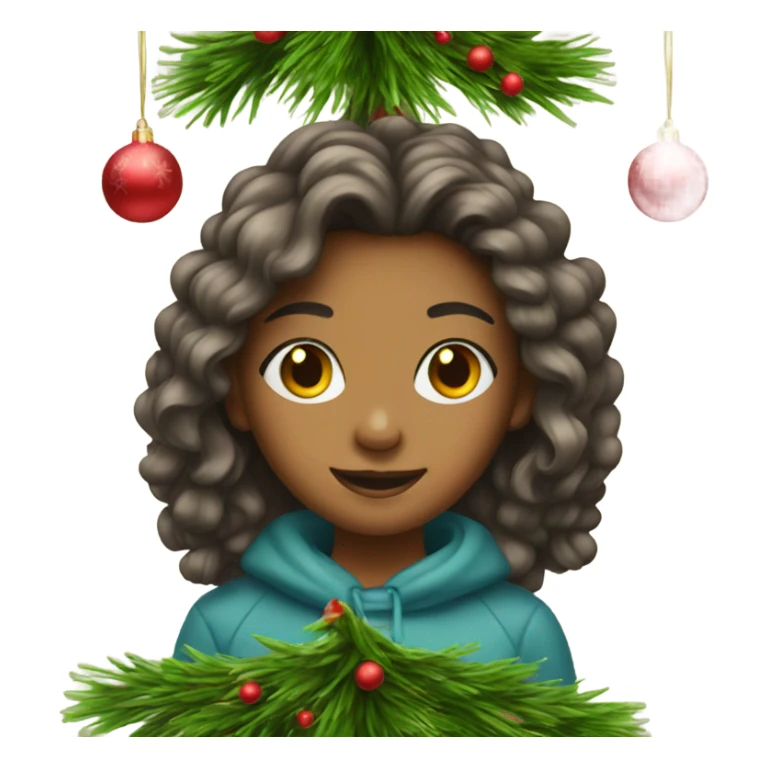 Girl decorates a Christmas tree  sticker