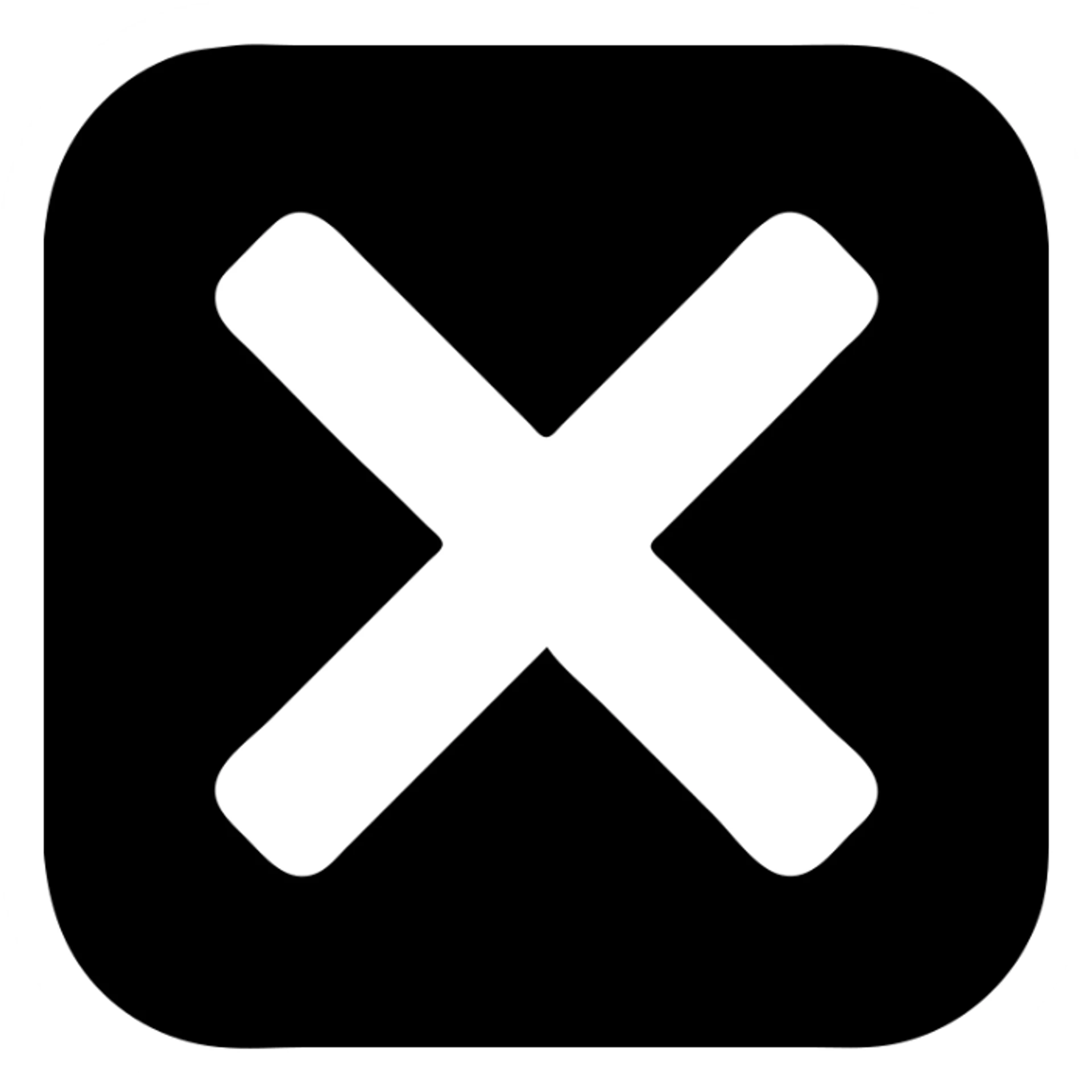 modern minimal icon of an X cut out of a solid white filled rounded square, X is transparent, high contrast sticker
