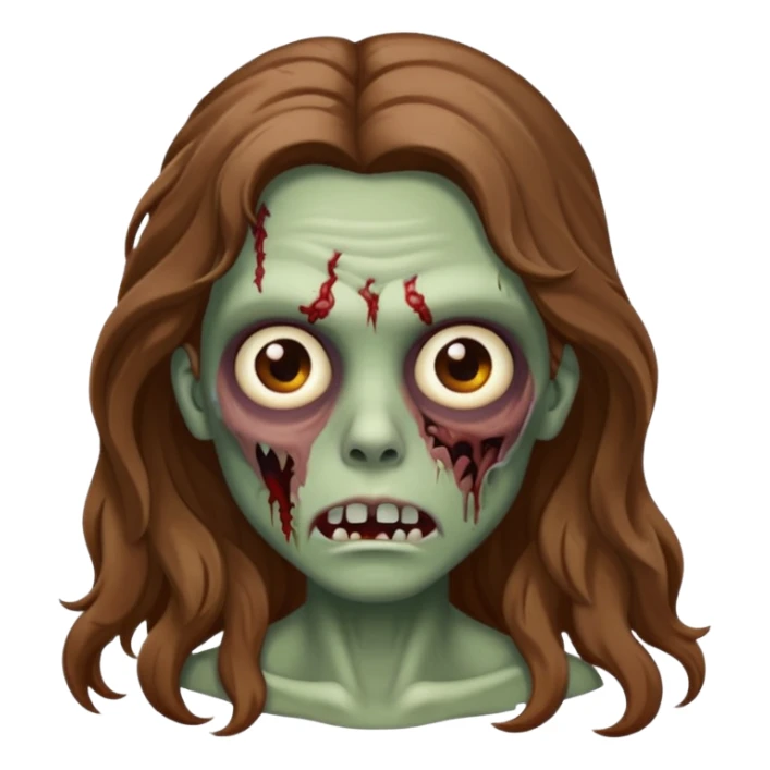 zombie com cabelo ondulado longo marrom e sem franja fofa sticker
