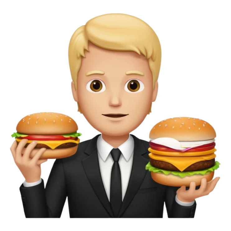 White tall man with a cheese burger as a head in a black suit sticker