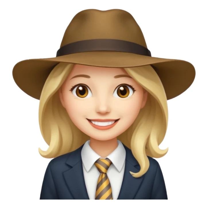 Woman in wide-brim hat & tie sticker