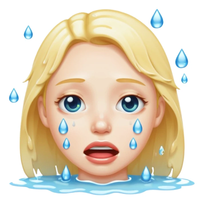 Drooling and face wet and water is white sticker