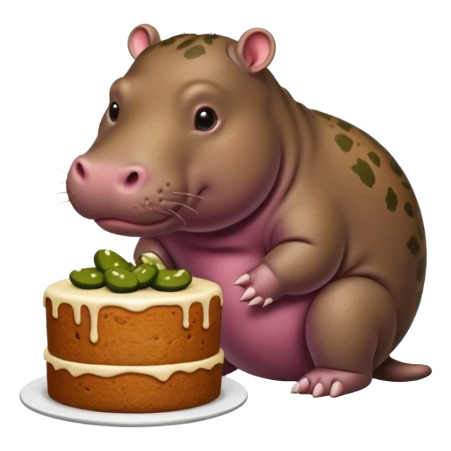 Hippo eating pickle cake with jaguarundi sticker