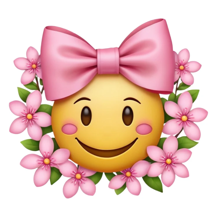 there will be pink blossoms on the border with petals in the background. in the middle therer will be a blushing smily face with a bow sticker