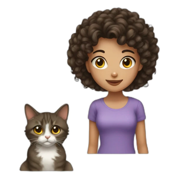 Young brunett woman with curly hair and a cat sticker