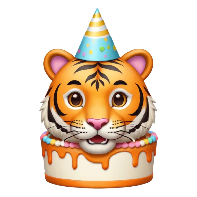 tiger face with birthday party hat and cake for Twitch emote sticker