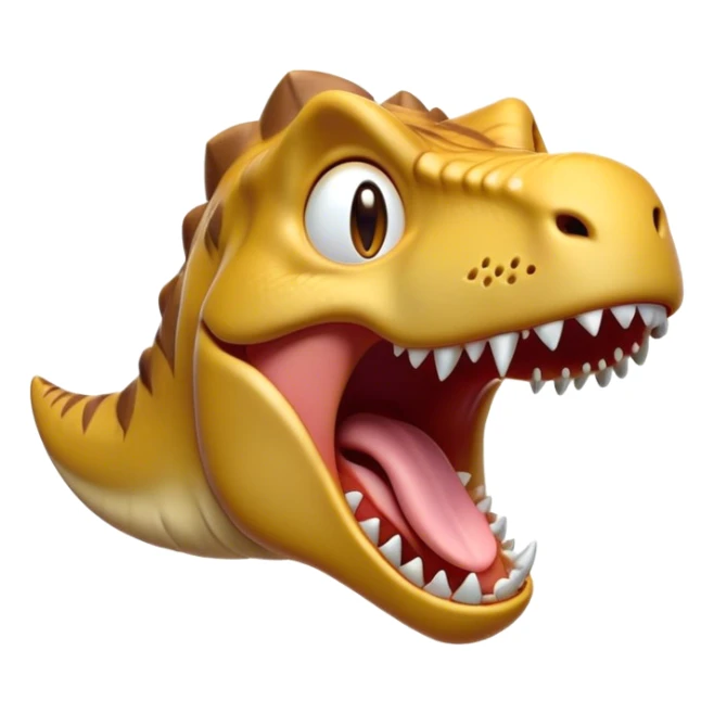 Cinematic Cute Yawning T-rex Portrait Emoji, Head tilted slightly with a dramatic, wide-open yawn, showcasing a robust, muscular form with a slightly open mouth revealing powerful jaws and sleepy, half-closed eyes, Simplified yet irresistibly adorable features, highly detailed, glowing with a soft, cozy prehistoric glow, high shine, relaxed yet expressive, stylized with a hint of whimsical ancient ease, soft glowing outline, capturing the essence of a drowsy yet affectionate T-rex that appears ready to stretch and yawn its way out of the screen! sticker