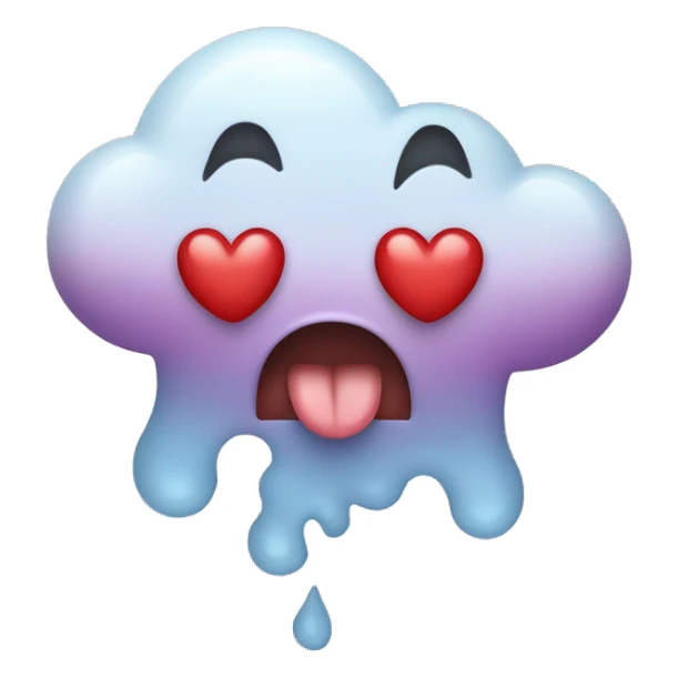 Tongue out with heart, eyes and clouds above them sticker