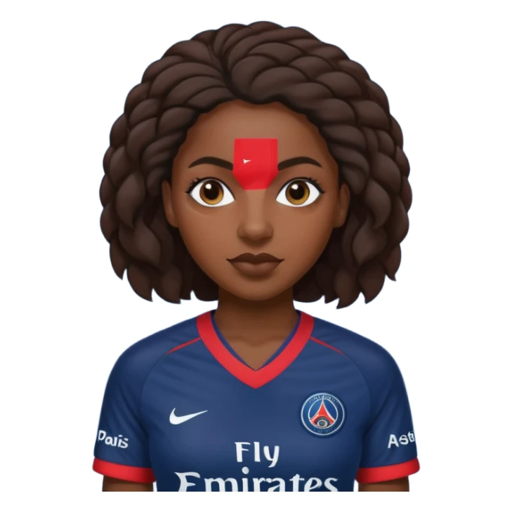 Realistic portrait of a black woman wearing PSG jersey sticker