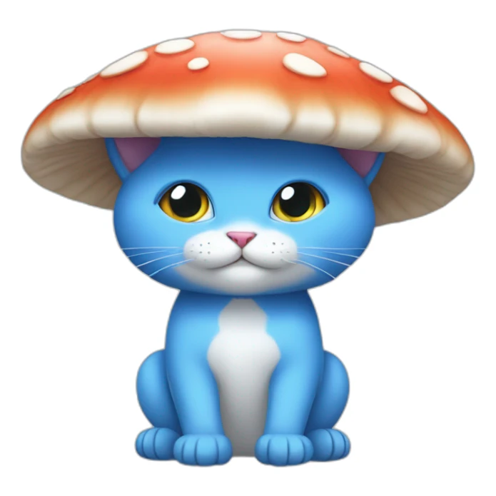  Cute Blue Cat without ears wearing a mushroom cap carrying a stock sticker