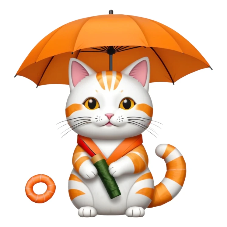cat holding an umbrella made out of sushi sticker
