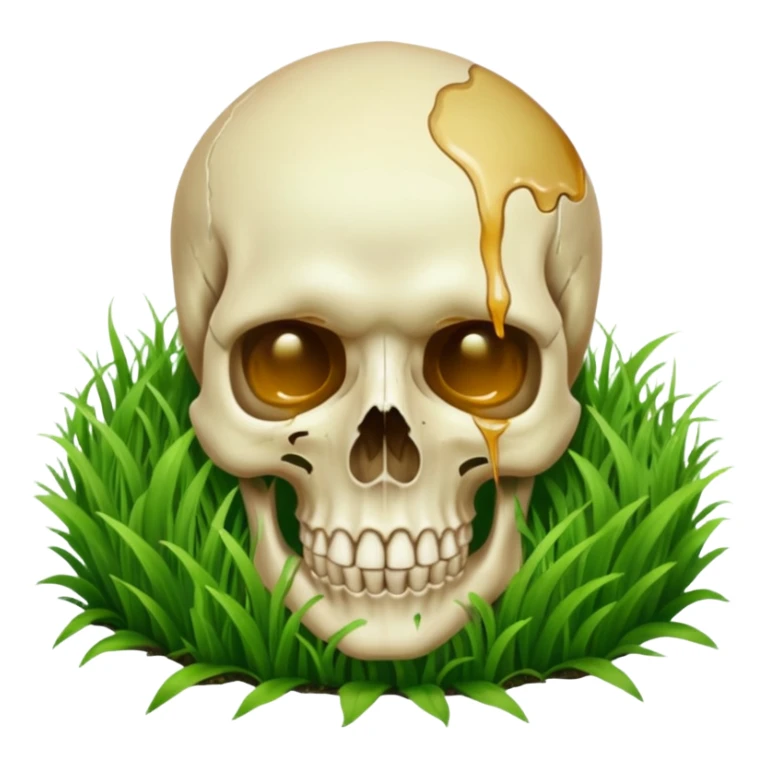 A person melting into the grass and skull head sticker