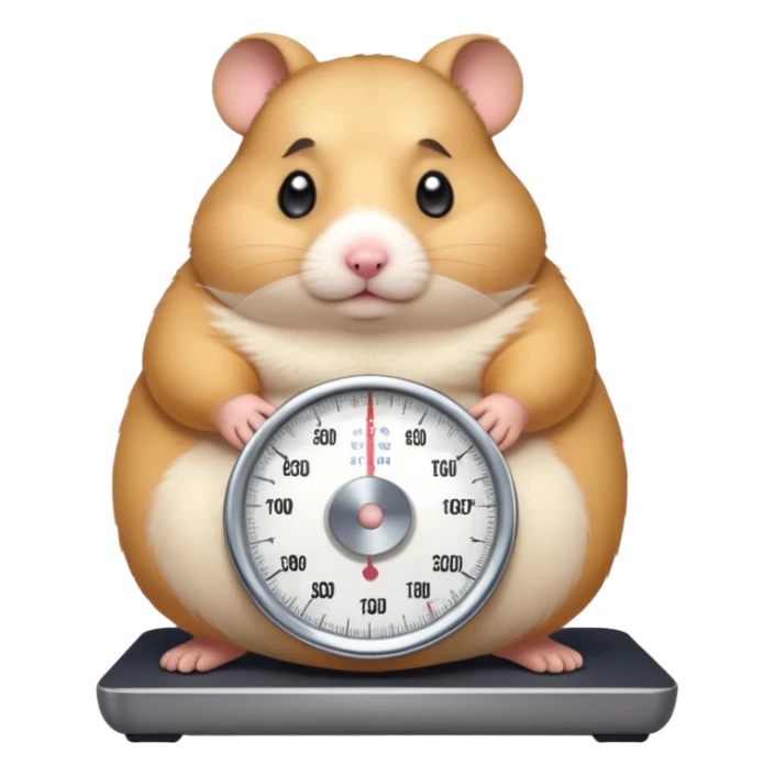 fat hamster big belly stepping on a scale looking guilty with a tear sticker