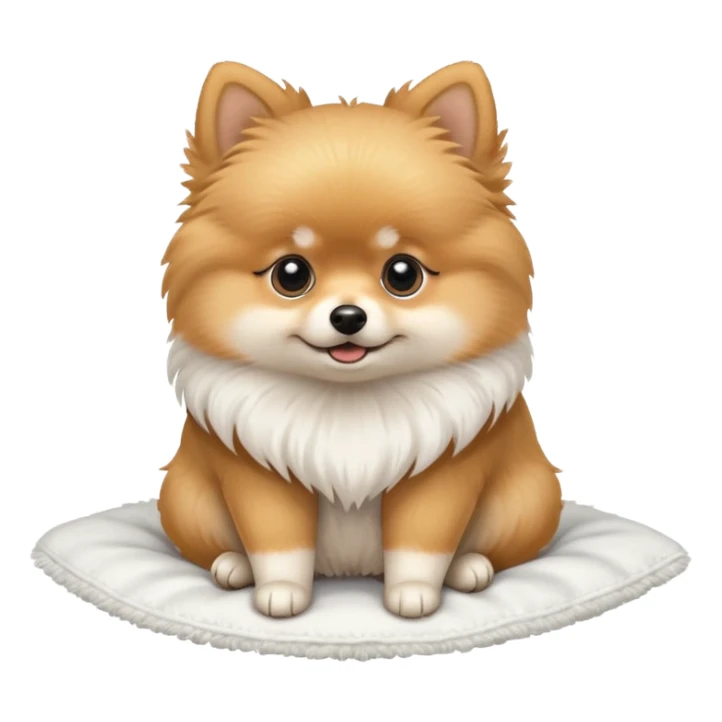 Pomeranian on top of a folded white fluffy blanket sticker