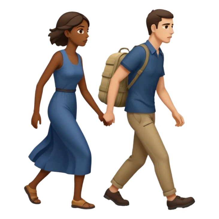 
Iranians fleeing war, full length, in profile, man and woman sticker