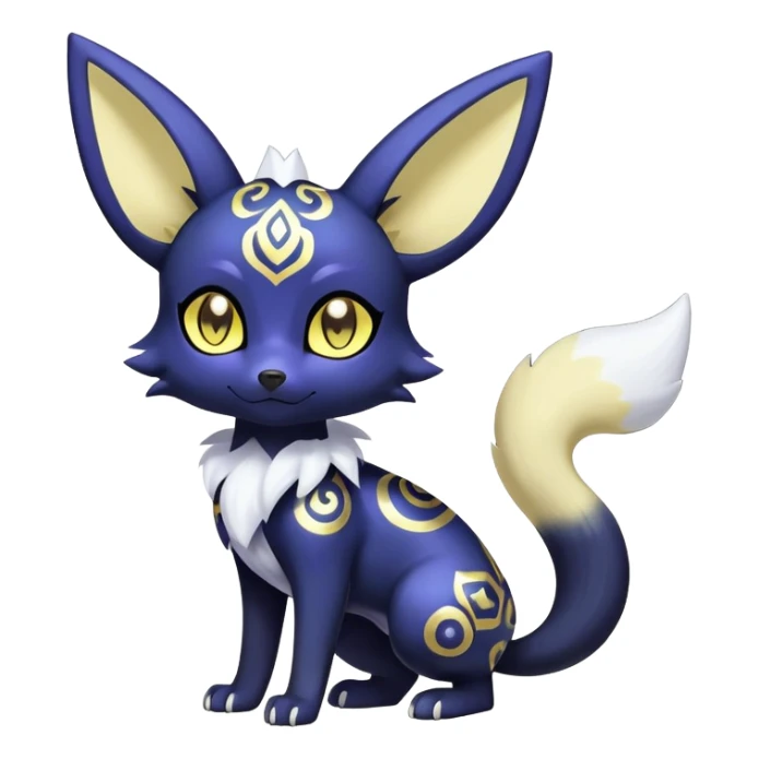 Shiny mExotic Colorfulj Excessive Mysterious Gothic Meowstic-Umbreon-Poochyena-Pokémon-Fakémon-hybrid-creature (full body) with pattern-markings with golden eyes sticker