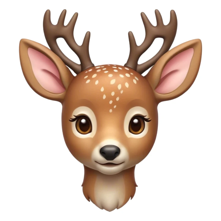 Cinematic Cute Deer Portrait Emoji, Head tilted playfully and inquisitively, showcasing a delicate coat speckled with subtle white spots and gentle earth tones, round, sparkling eyes filled with curious wonder, Simplified yet irresistibly adorable features, highly detailed, glowing with a warm, friendly glow, high shine, affectionate and graceful, stylized with a touch of woodland whimsy, bright and endearing, soft glowing outline, capturing the essence of a mischievous yet loving fawn, so playful it feels like it could skip out of the screen into your arms! sticker