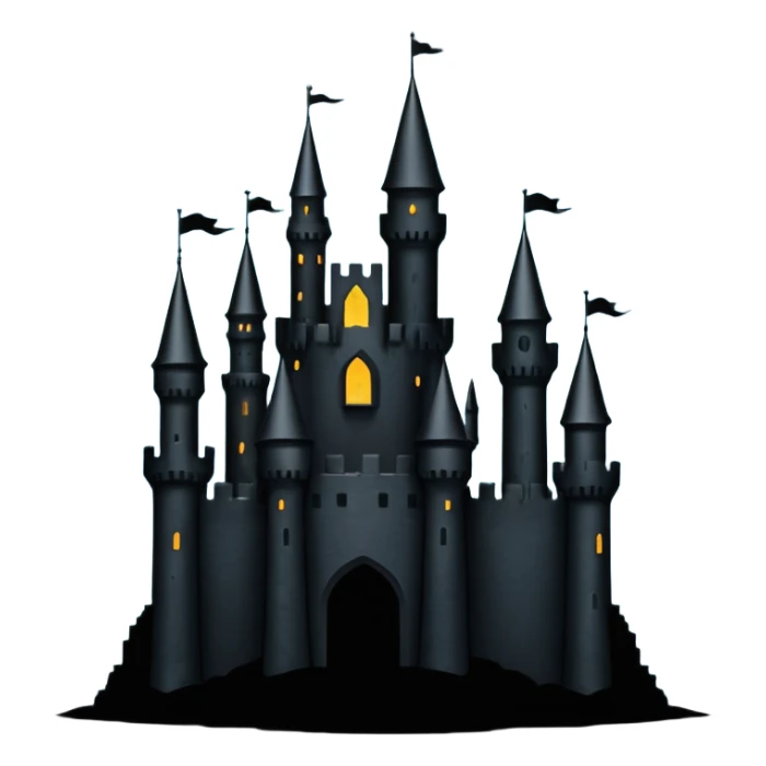 iOS emoji, minimal dark fantasy, black castle silhouette, flat sticker