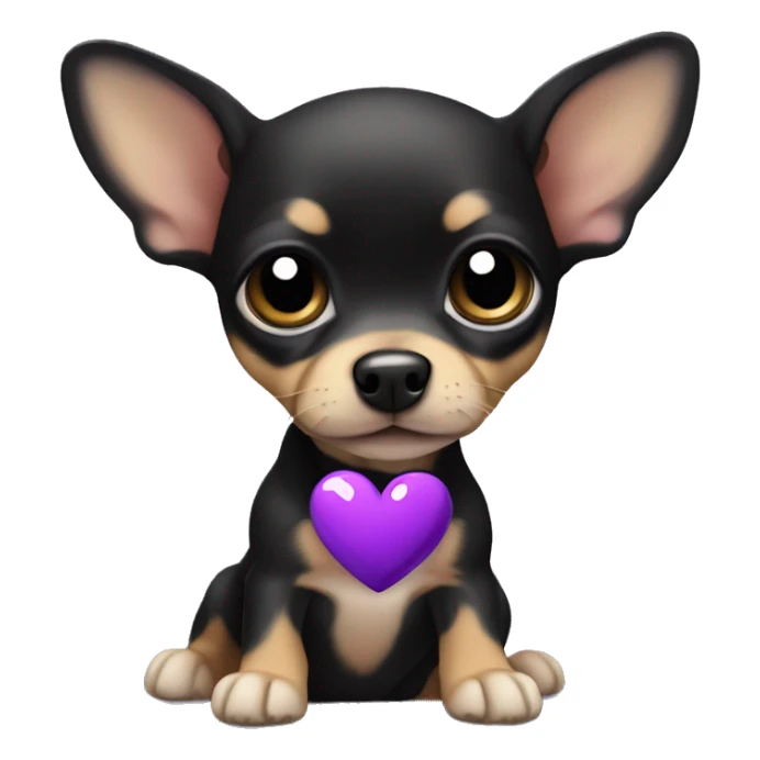 black & tan chihuahua puppy with a purple heart sticker