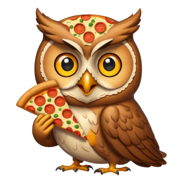 un gufo che mangia la pizza in formato emoji sticker