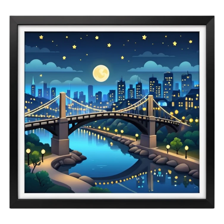 night time landscape with a bridge and city lights sticker